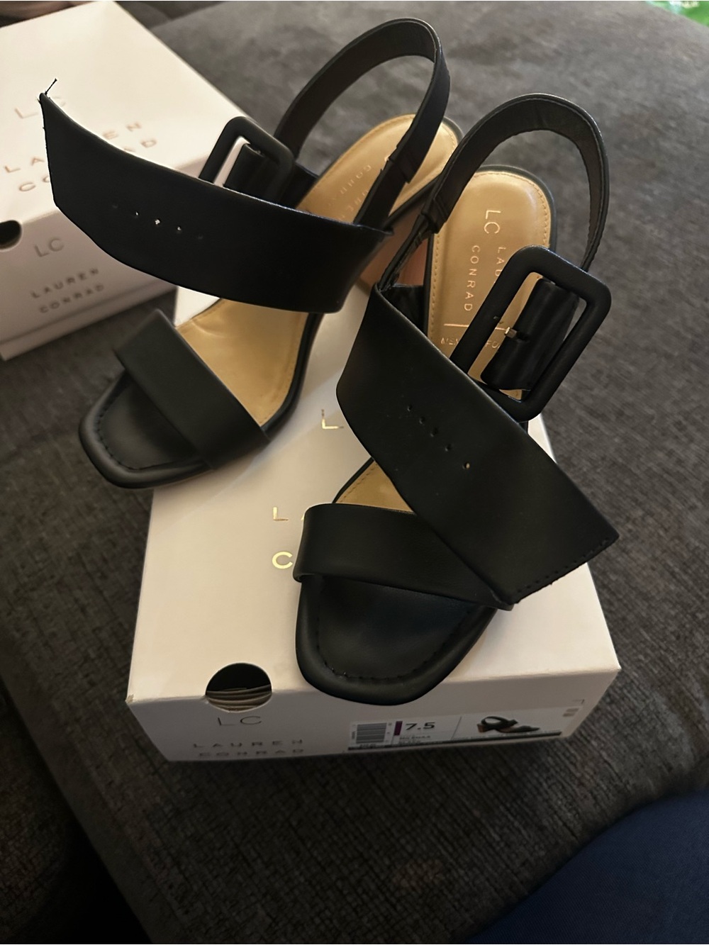 LC Lauren Conrad Black Wide-Strap Buckle Heels